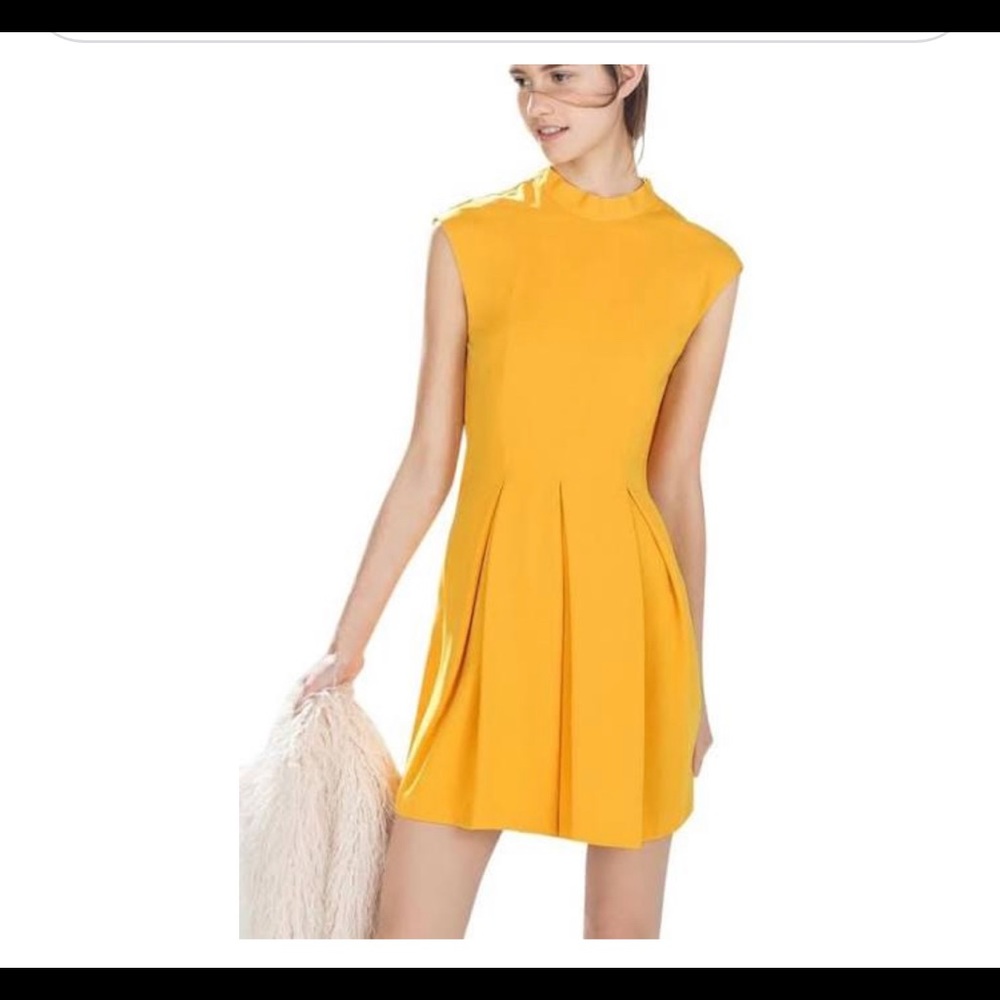 Zara short mustard dress, sleeveless, high neck